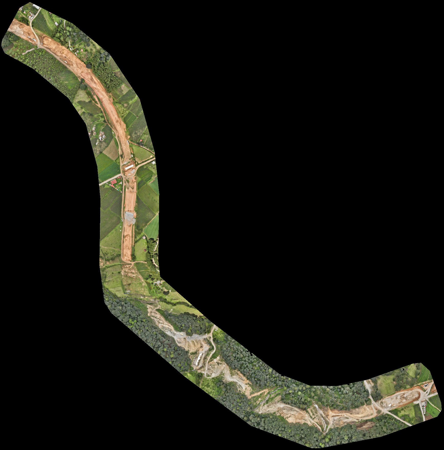 Survey orthomosaic of a highway construction corridor